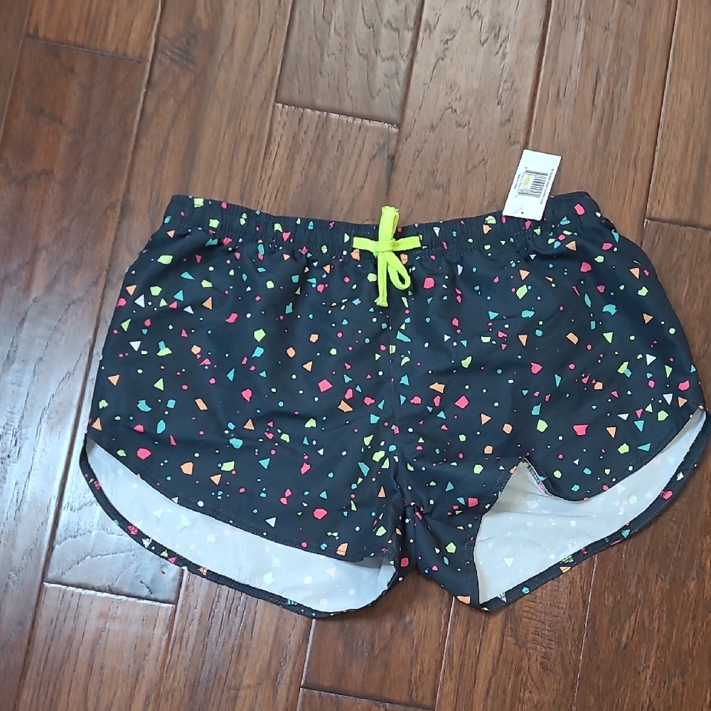NWT Southern Couture Black Athletic Shorts with Colorful Abstract Design size L